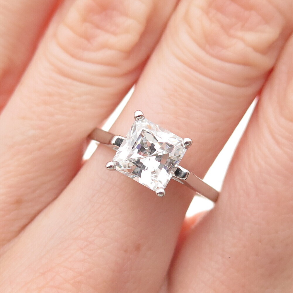 925 Sterling Silver Princess-Cut C Z Engagement Ring Size 9